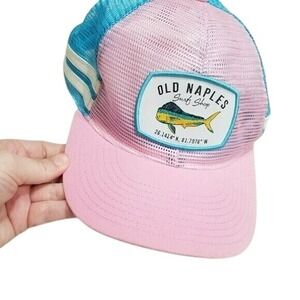 Old Naples Surf Shop Trucker Hat Pink Blue White Adjustable‎ Cap
